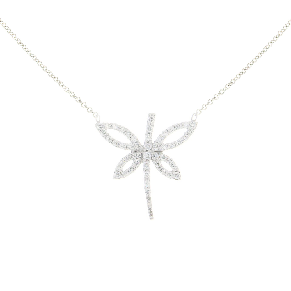 Dragonfly Necklace In 18K White Gold And Diamond In Pave Setting
