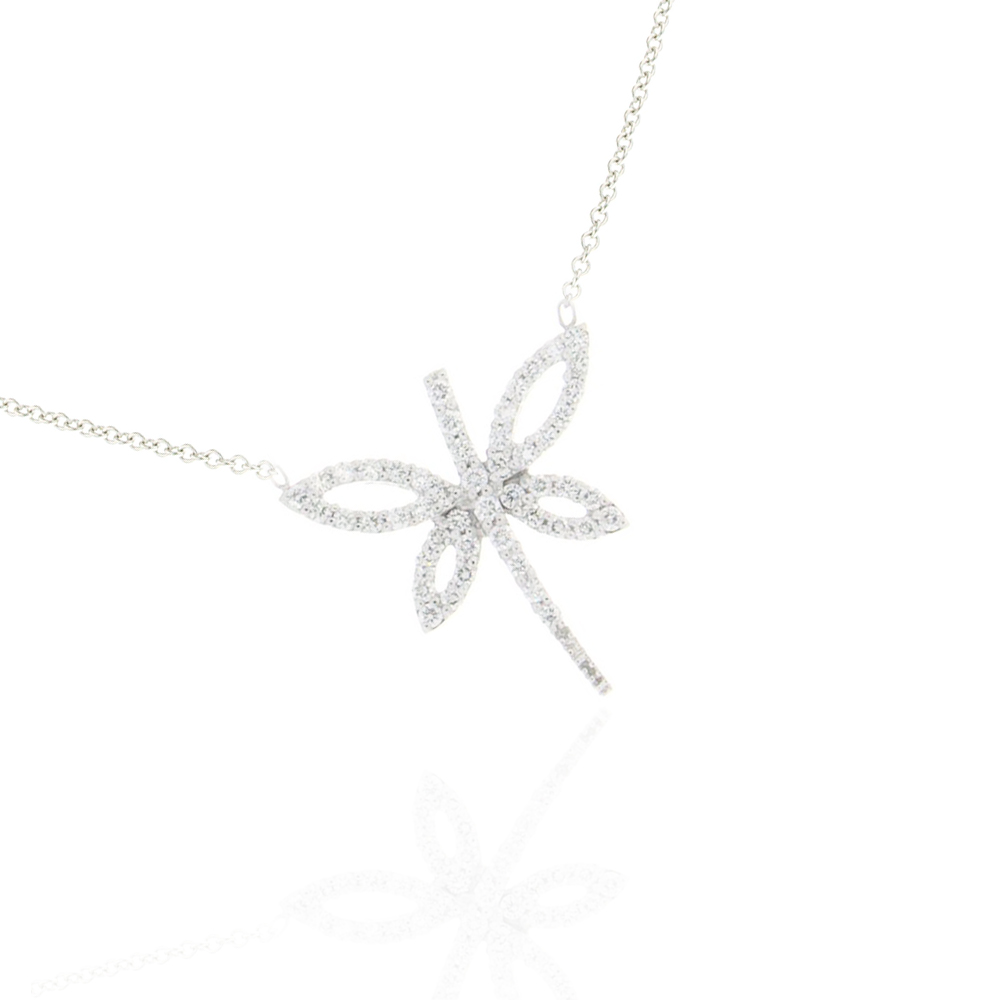 Dragonfly Necklace In 18K White Gold And Diamond In Pave Setting