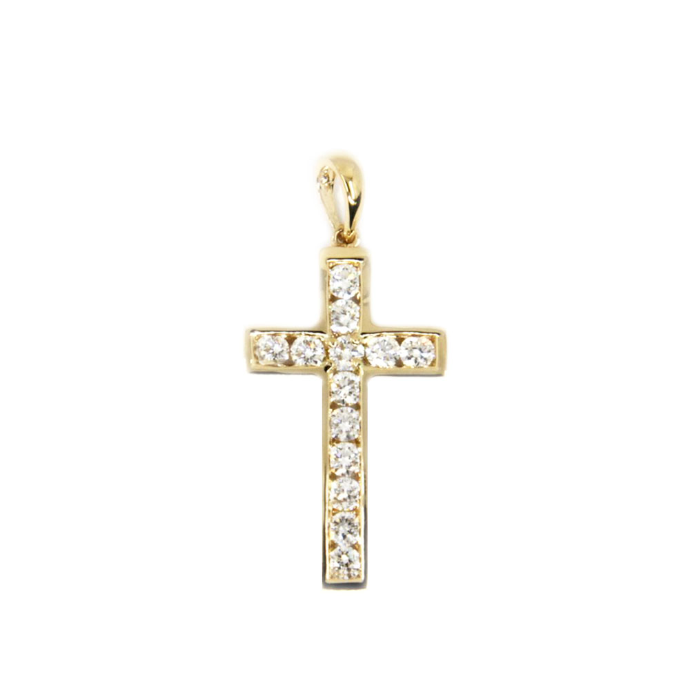 Channel Set Diamond And Gold Cross Pendant In 18K Gold