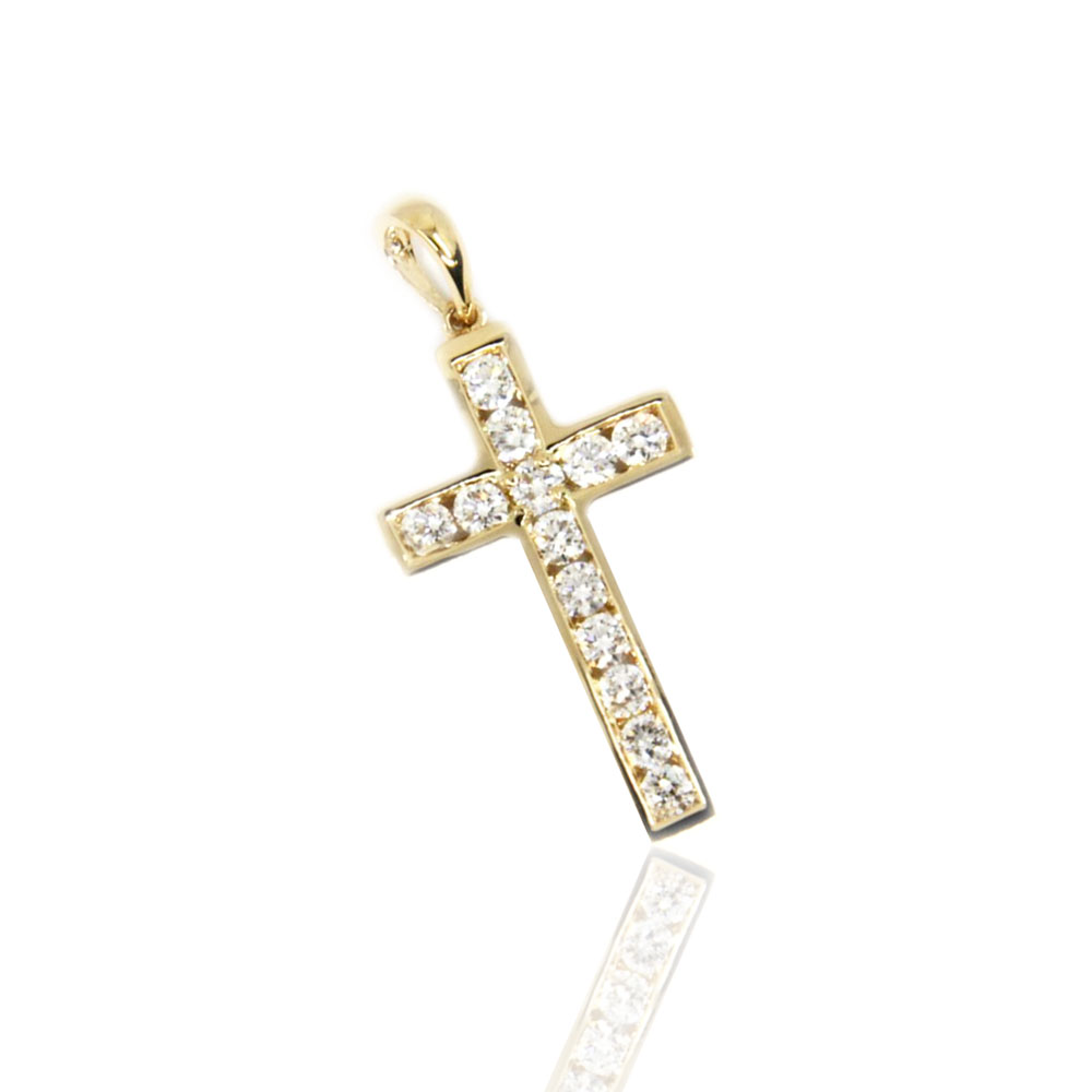 Channel Set Diamond And Gold Cross Pendant In 18K Gold